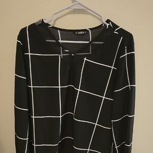 SHEIN Black and White Grid Pattern Women's Top